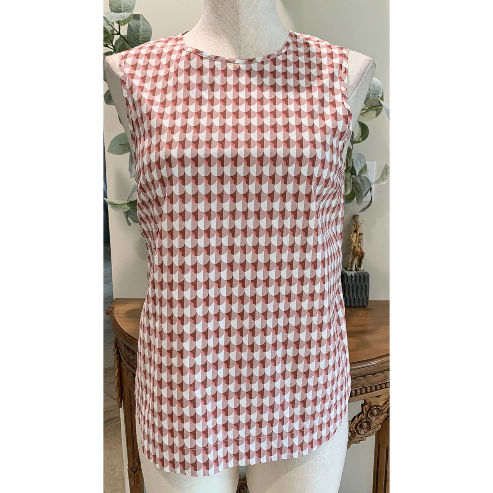 j crew women 0 pink geometric print cotton sleeveless back zip top KK